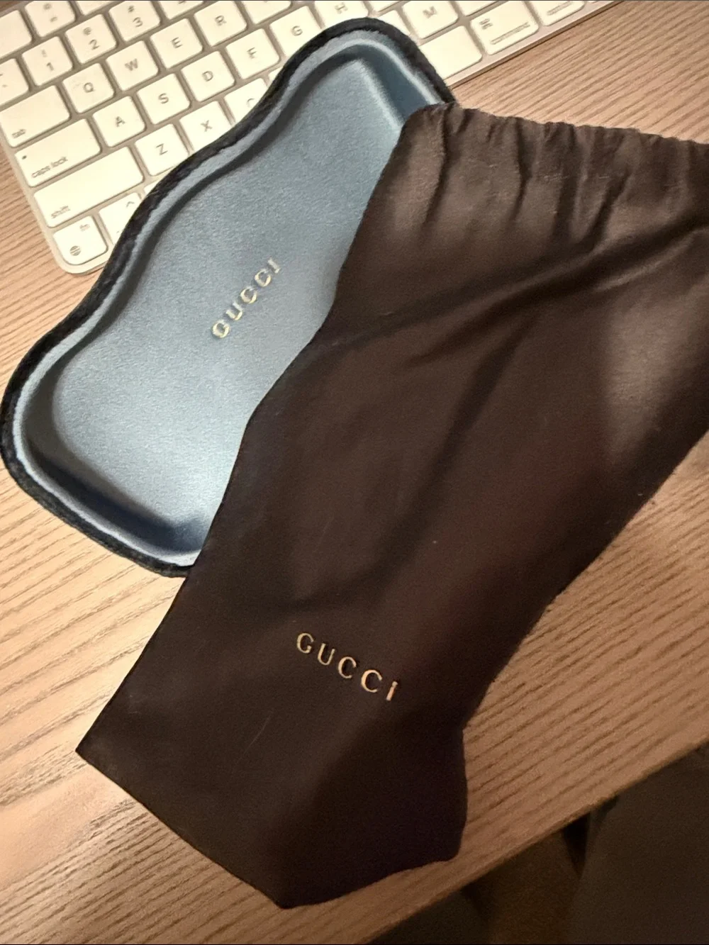 Gucci Black Gloss Rectangular Glasses with Logo Temples